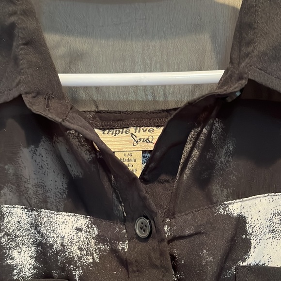 Triple five soul paint splatter black and white sheer blouse - Picture 3 of 4